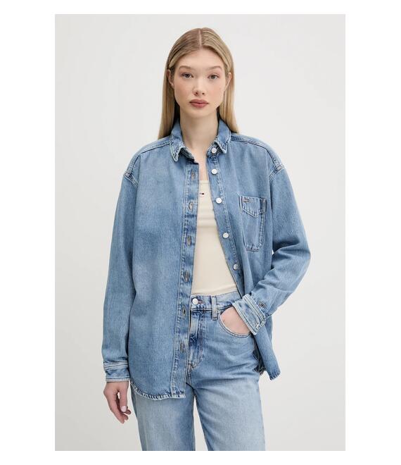 Τζιν πουκάμισο Tommy Jeans χρώμα: μπλε, DW0DW20365
