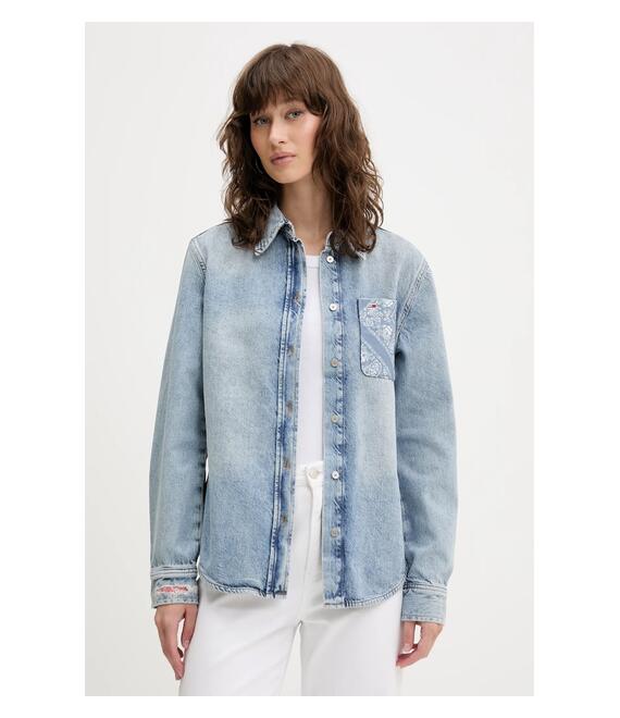 Βαμβακερό τζιν πουκάμισο Tommy Jeans χρώμα: μπλε, DW0DW20665