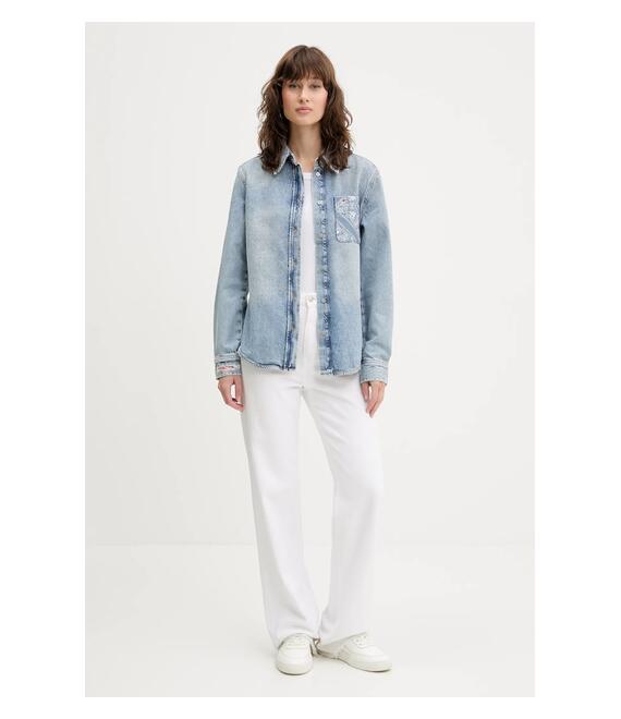 Βαμβακερό τζιν πουκάμισο Tommy Jeans χρώμα: μπλε, DW0DW20665
