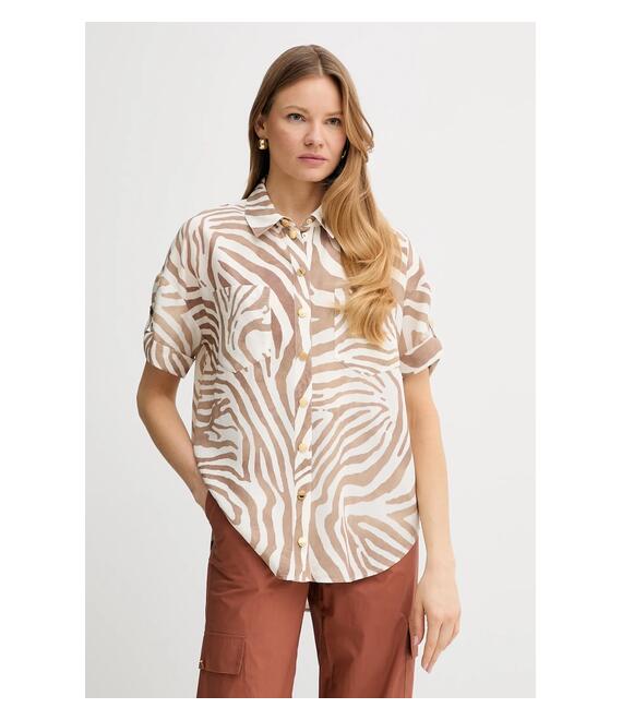 Πουκάμισο με μείγμα από λινό Marciano Guess ROSIE χρώμα: μπεζ, 5GGH26 7314A