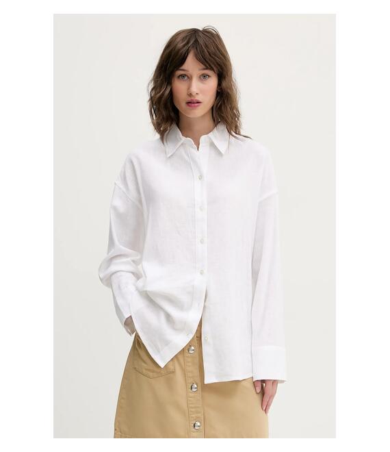 Πουκάμισο από λινό Abercrombie & Fitch χρώμα: μπεζ, KI140-5058