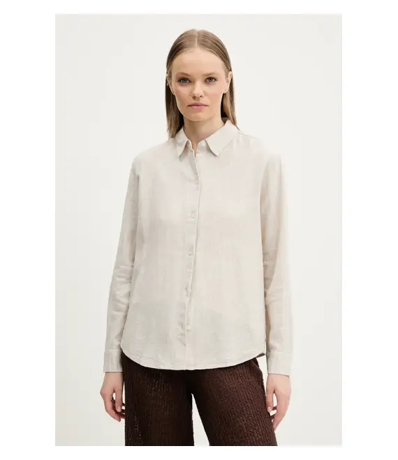 Πουκάμισο από λινό Abercrombie & Fitch χρώμα: μπεζ, KI140-5554
