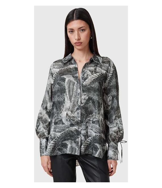 Μεταξωτό πουκάμισο AllSaints LEYLA χρώμα: γκρι, W042PC