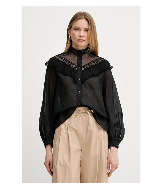 Βαμβακερό πουκάμισο Weekend Max Mara χρώμα: μαύρο, 2515111013600