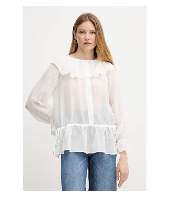 Μπλούζα με μείγμα από λινό Weekend Max Mara γυναικεία, χρώμα: άσπρο, 2515191013600
