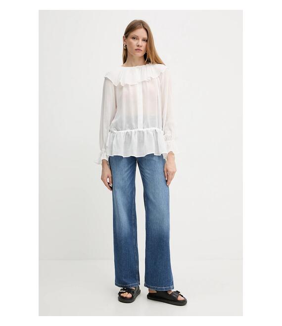 Μπλούζα με μείγμα από λινό Weekend Max Mara γυναικεία, χρώμα: άσπρο, 2515191013600