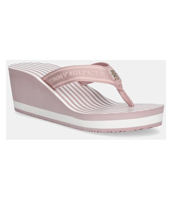 Σαγιονάρες Tommy Hilfiger TH STRIPES WEDGE BEACH SANDAL χρώμα: ροζ, FW0FW08521