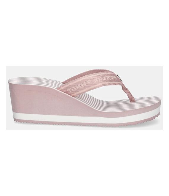 Σαγιονάρες Tommy Hilfiger TH STRIPES WEDGE BEACH SANDAL χρώμα: ροζ, FW0FW08521