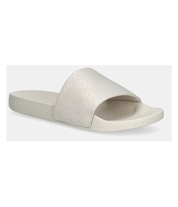 Παντόφλες Calvin Klein POOL SLIDE - JACQ χρώμα: μπεζ, HW0HW02420