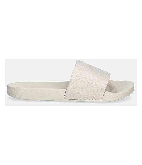 Παντόφλες Calvin Klein POOL SLIDE - JACQ χρώμα: μπεζ, HW0HW02420