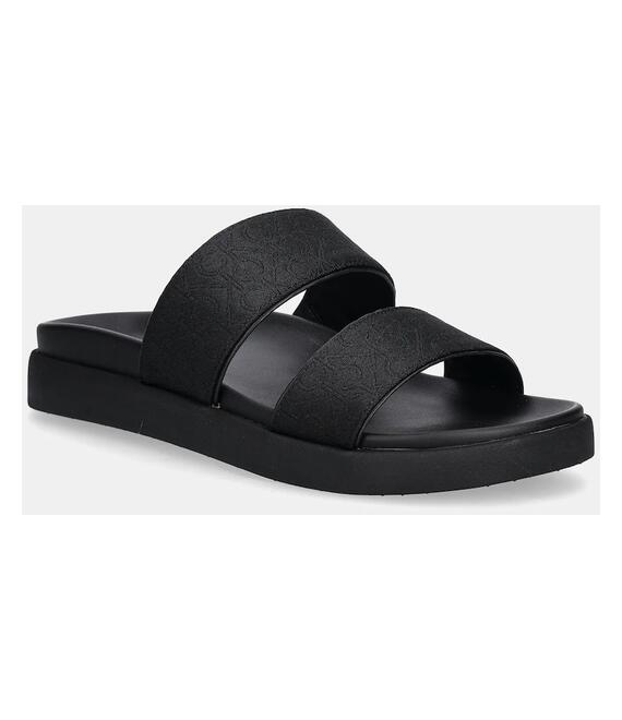 Παντόφλες Calvin Klein FLAT SLIDE - JACQ χρώμα: μαύρο, HW0HW02486
