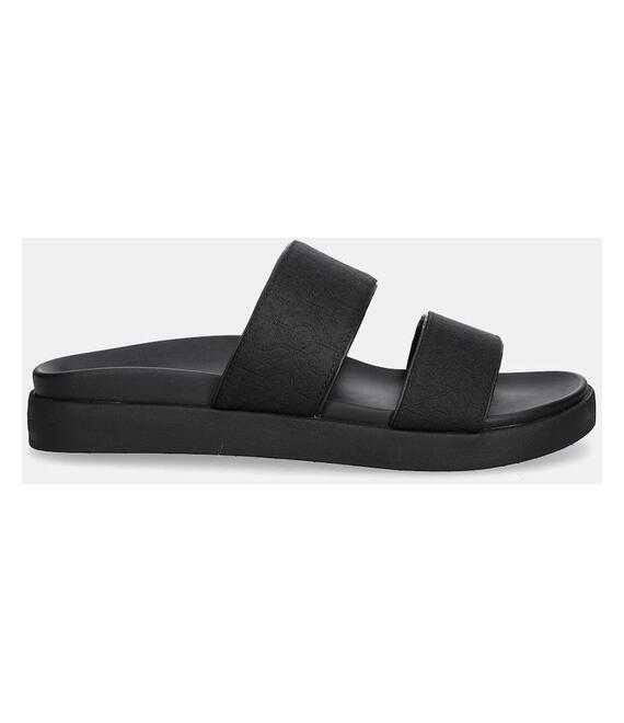Παντόφλες Calvin Klein FLAT SLIDE - JACQ χρώμα: μαύρο, HW0HW02486