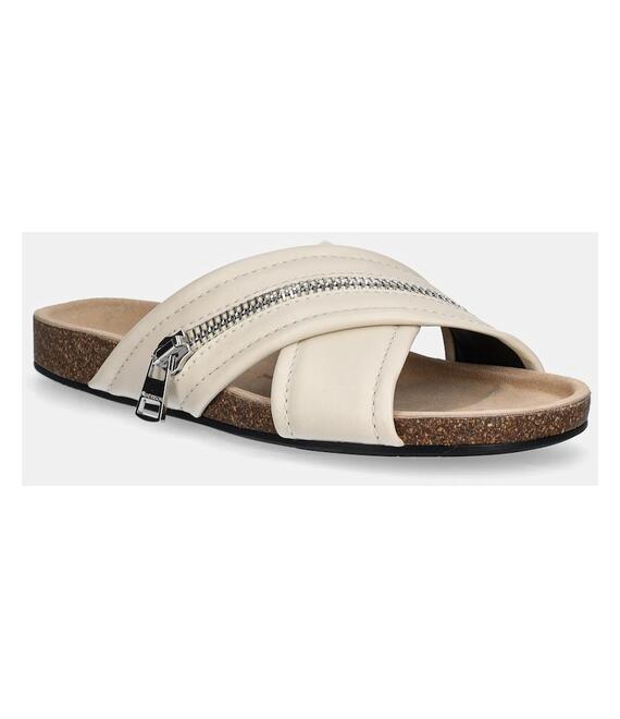 Δερμάτινες παντόφλες JW Anderson Biker Loafer γυναικείες, χρώμα: μπεζ, SN0107 LA0268 002