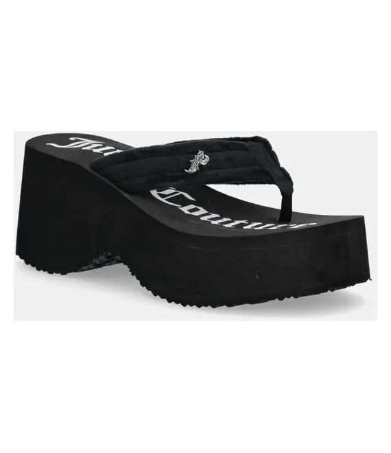 Σαγιονάρες Juicy Couture WHITNEY VELOUR Y2K WEDGE χρώμα: μαύρο, JCFSAN225009