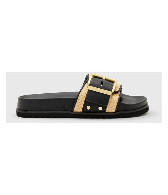 Παντόφλες AllSaints Ellie Raffia Slider χρώμα: μαύρο, W003FD