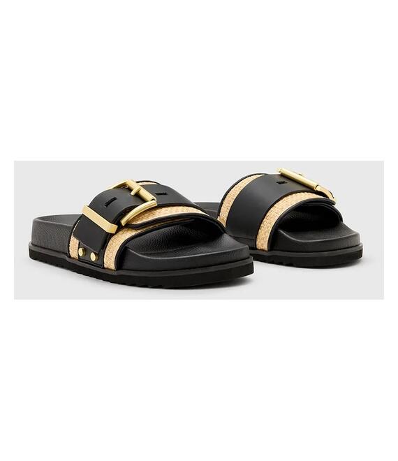 Παντόφλες AllSaints Ellie Raffia Slider χρώμα: μαύρο, W003FD