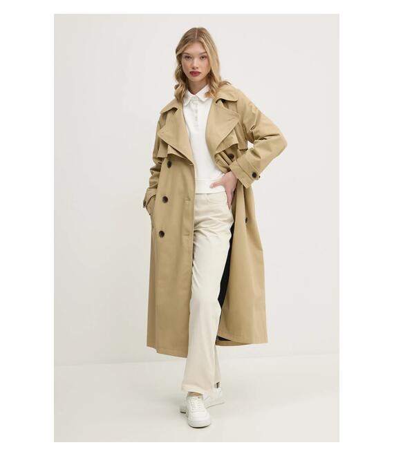 Βαμβακερή καμπαρντίνα Tommy Jeans χρώμα: μπεζ, DW0DW20280