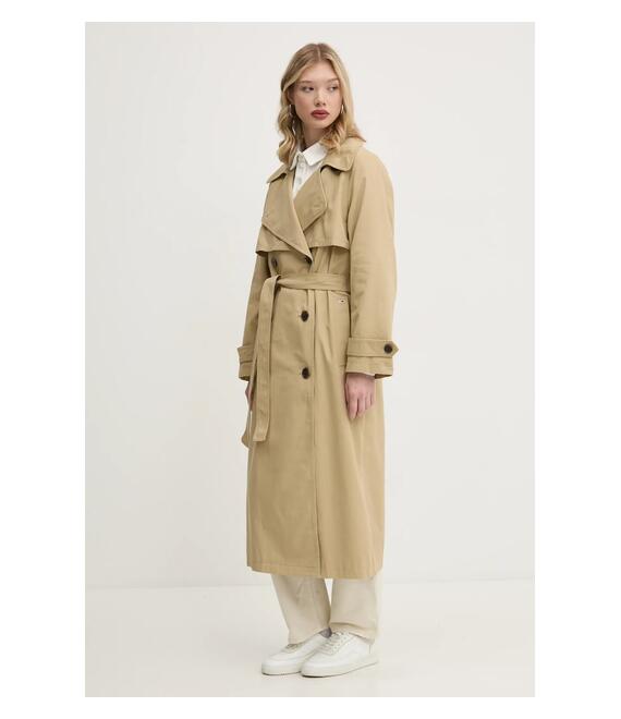 Βαμβακερή καμπαρντίνα Tommy Jeans χρώμα: μπεζ, DW0DW20280
