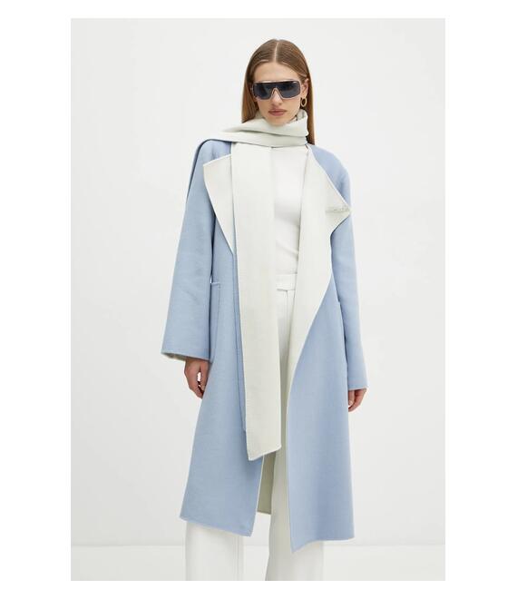 Μάλλινο παλτό διπλής όψης Karl Lagerfeld χρώμα: μπλε, A1W15018