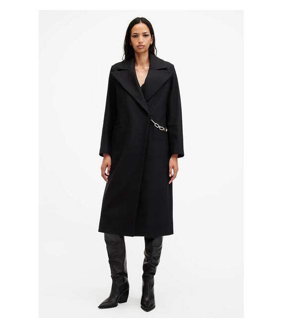 Μάλλινο παλτό AllSaints SIMONE χρώμα: μαύρο, W052OB