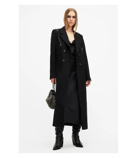 Μάλλινο παλτό AllSaints ELLEN χρώμα: μαύρο, W092OB