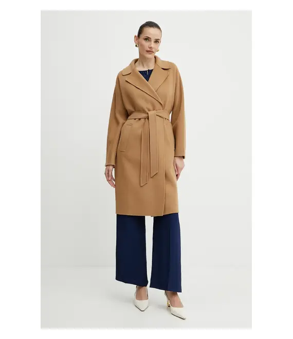 Μάλλινο παλτό Weekend Max Mara γυναικείο, χρώμα: καφέ, 2515011011600