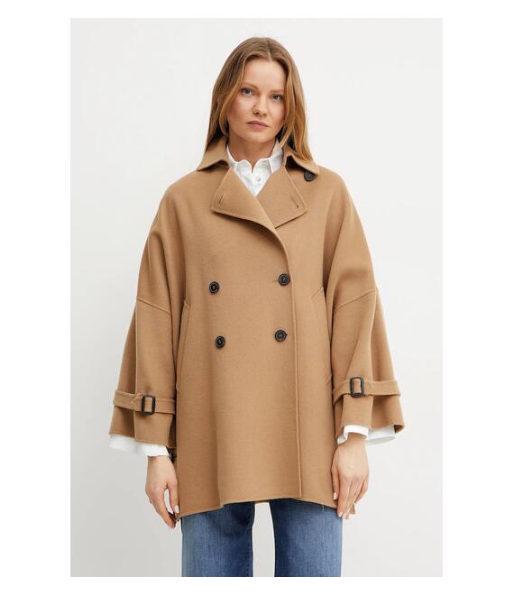 Μάλλινο παλτό Weekend Max Mara χρώμα: καφέ, 2515081011600