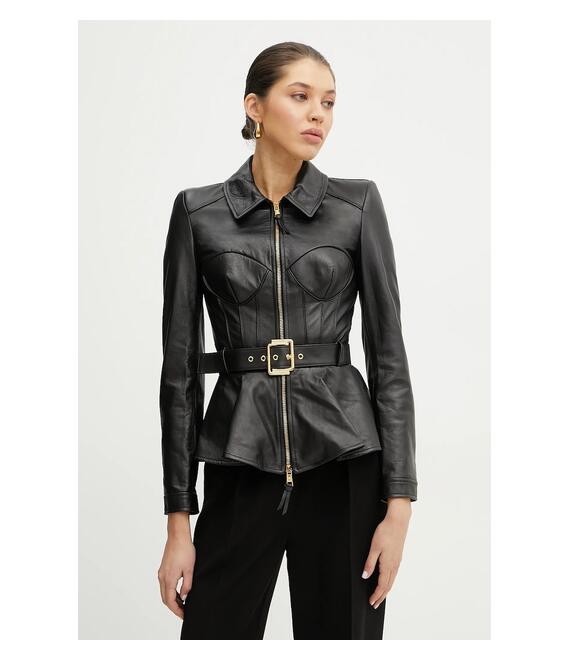 Δερμάτινο μπουφάν Elisabetta Franchi χρώμα: μαύρο, GD46Z51E2