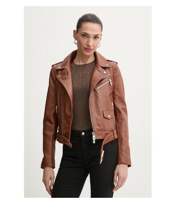 Δερμάτινo jacket Pinko γυναικείο, χρώμα: καφέ, 103897 A21L