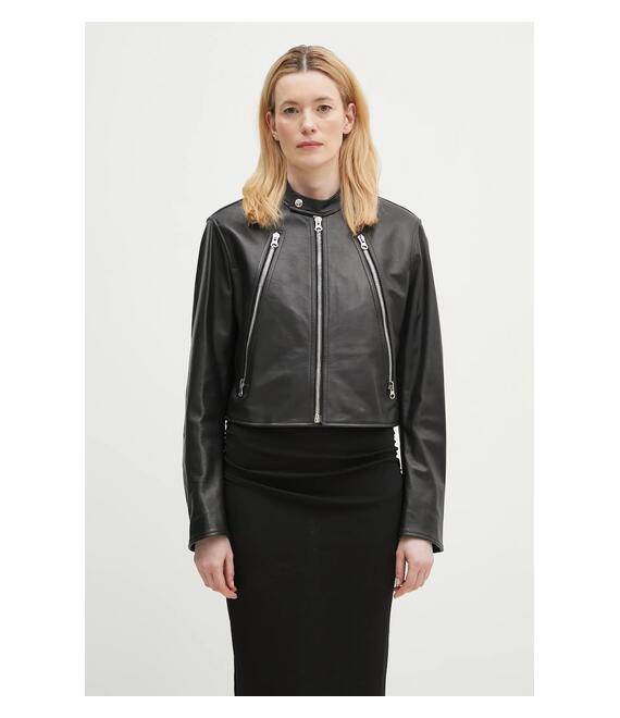 Δερμάτινο μπουφάν MM6 Maison Margiela χρώμα: μαύρο, S52AM0317