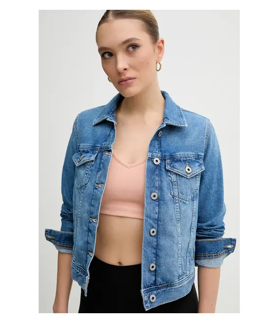 Βαμβακερό τζιν μπουφάν Pepe Jeans SLIM JACKET χρώμα: μπλε, PL402430IA5