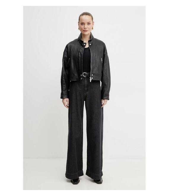 Δερμάτινο μπουφάν Weekend Max Mara χρώμα: μαύρο, 2515441011600