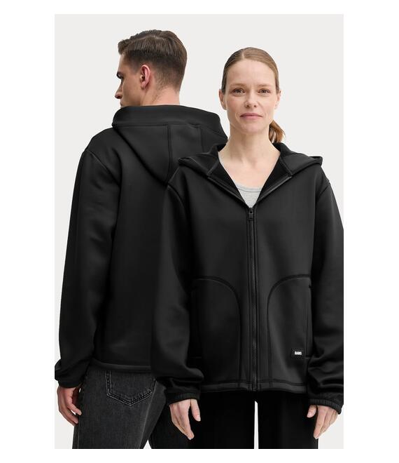 Μπλούζα Rains Safi Fleece Hood Jacket T1 χρώμα: μαύρο, με κουκούλα, 21900