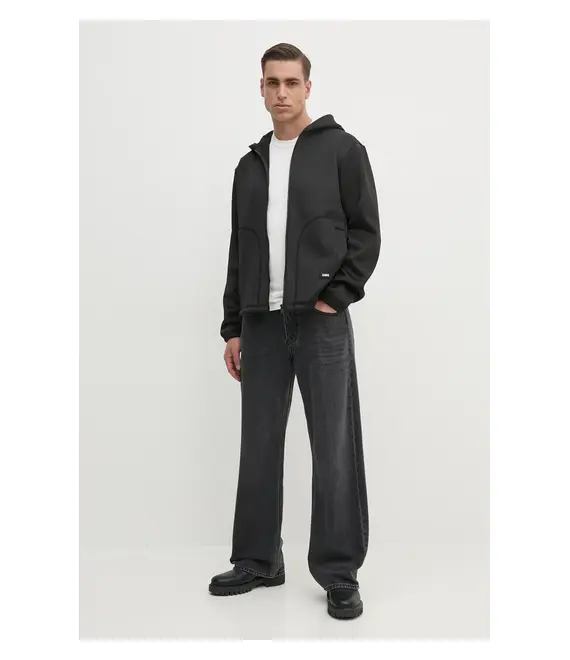 Μπλούζα Rains Safi Fleece Hood Jacket T1 χρώμα: μαύρο, με κουκούλα, 21900