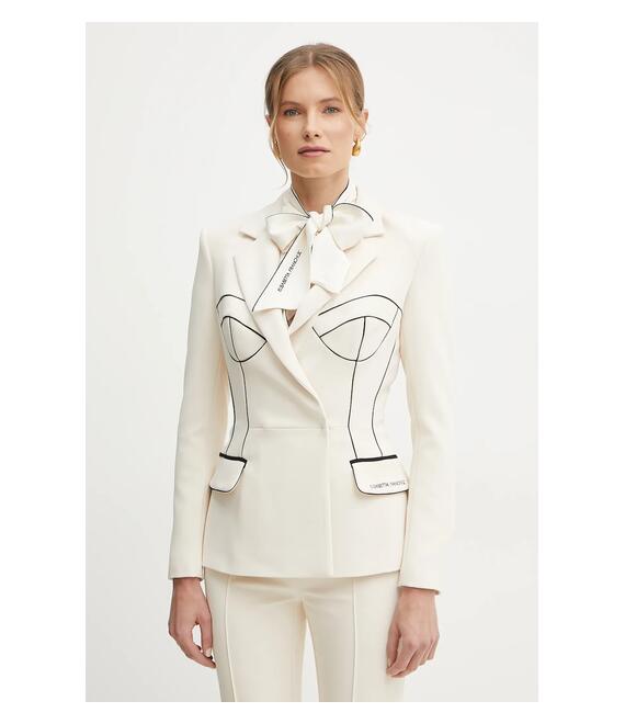 Σακάκι Elisabetta Franchi χρώμα: μπεζ, GI12951E2