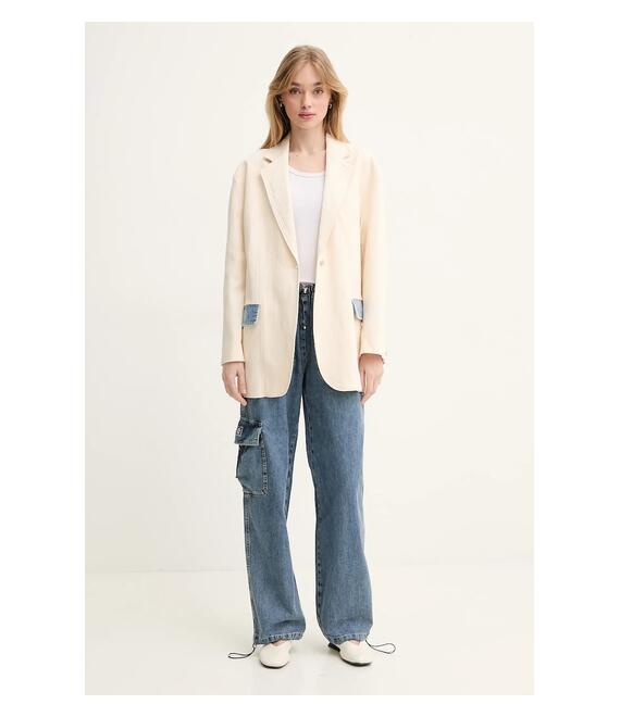 Σακάκι Moschino Jeans χρώμα: μπεζ, 0508 3717