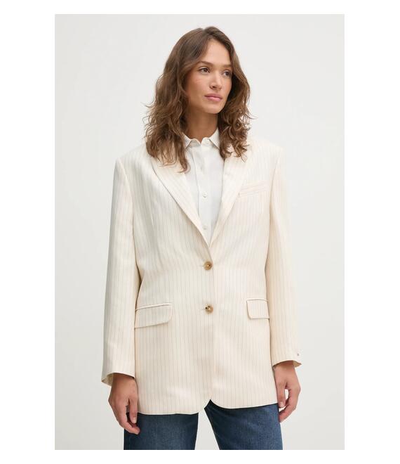 Blazer με μείγμα λινών Tommy Hilfiger χρώμα: μπεζ, WW0WW46167