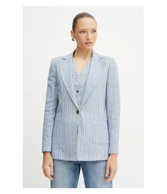 Blazer με μείγμα λινών Fracomina χρώμα: μπλε, FS25SJ3007W402Q6