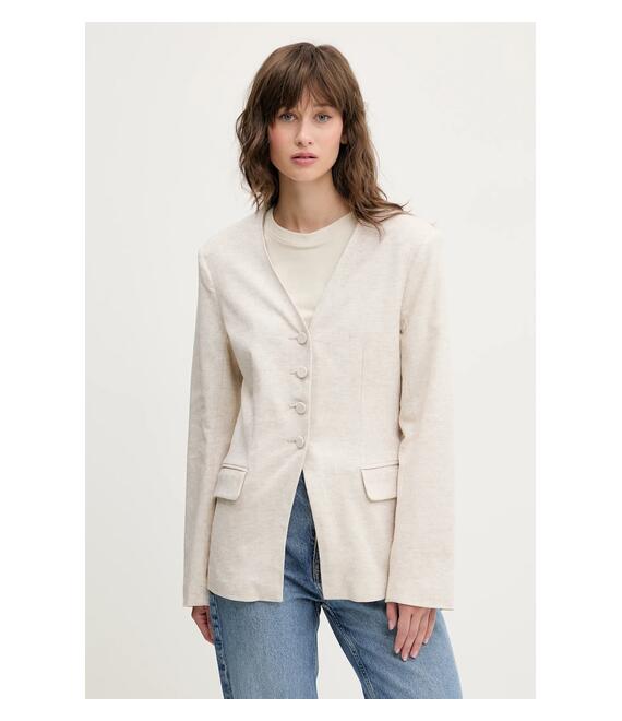 Λινό πανωφόρι Abercrombie & Fitch χρώμα: μπεζ, KI144-5076
