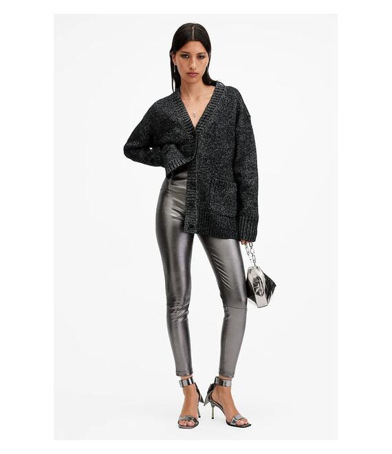 Δερμάτινο κολάν AllSaints CORA χρώμα: ασημί, W058TB