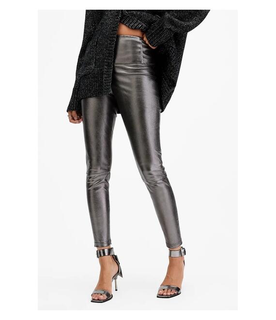 Δερμάτινο κολάν AllSaints CORA χρώμα: ασημί, W058TB