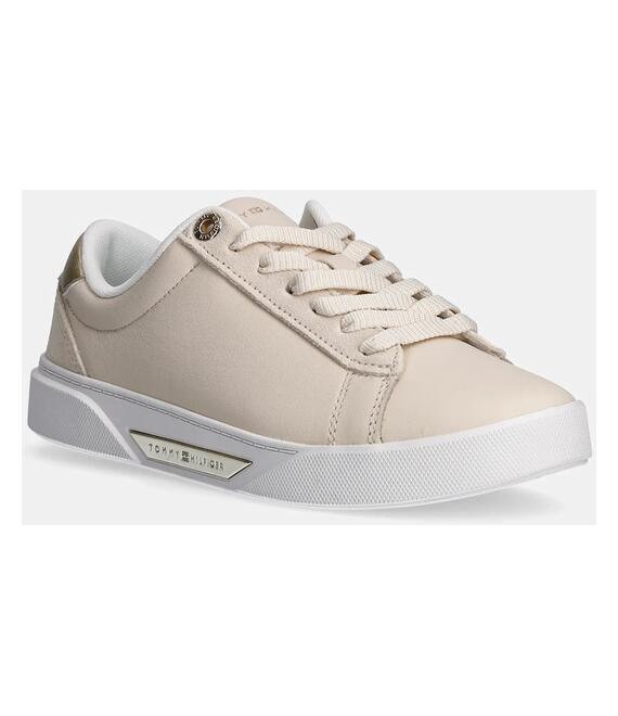 Δερμάτινα αθλητικά παπούτσια Tommy Hilfiger CHIC COURT SNEAKER χρώμα: μπεζ, FW0FW08382