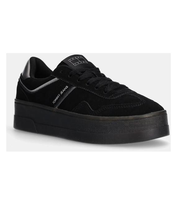 Σουέτ αθλητικά παπούτσια Tommy Jeans THE GREENWICH FLATFORM ELEVATED χρώμα: μαύρο, EN0EN02676