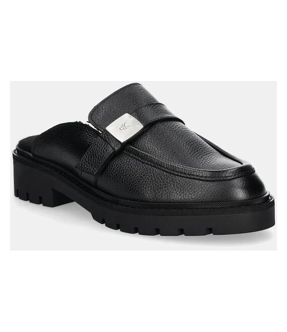 Δερμάτινες παντόφλες Calvin Klein Jeans FLATFORM SLIPON MG LTH γυναικείες, χρώμα: μαύρο, YW0YW01655