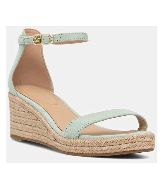 Σανδάλια σουέτ Tommy Hilfiger SUEDE ANKLE MID WEDGE ESPADRILLE χρώμα: πράσινο, FW0FW08479