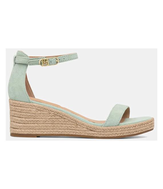 Σανδάλια σουέτ Tommy Hilfiger SUEDE ANKLE MID WEDGE ESPADRILLE χρώμα: πράσινο, FW0FW08479