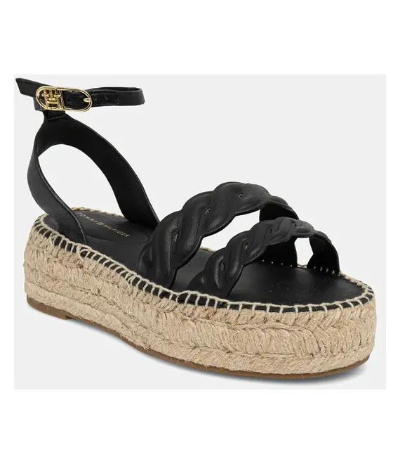 Δερμάτινα σανδάλια Tommy Hilfiger LEATHER ROPE REAL ESPAD SANDAL χρώμα: μαύρο, FW0FW08496