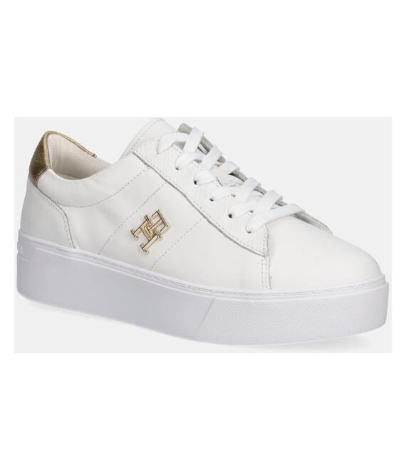 Δερμάτινα αθλητικά παπούτσια Tommy Hilfiger PLATFORM COURT SNEAKER METALLICS χρώμα: άσπρο, FW0FW08648