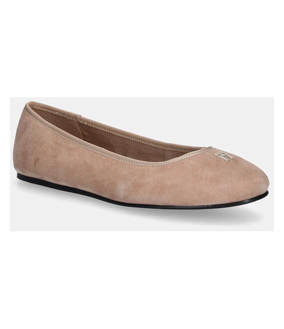 Μπαλαρίνες σουέτ Tommy Hilfiger TH HARDWARE SUEDE BALLERINA χρώμα: μπεζ, FW0FW08655