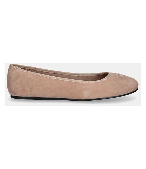 Μπαλαρίνες σουέτ Tommy Hilfiger TH HARDWARE SUEDE BALLERINA χρώμα: μπεζ, FW0FW08655